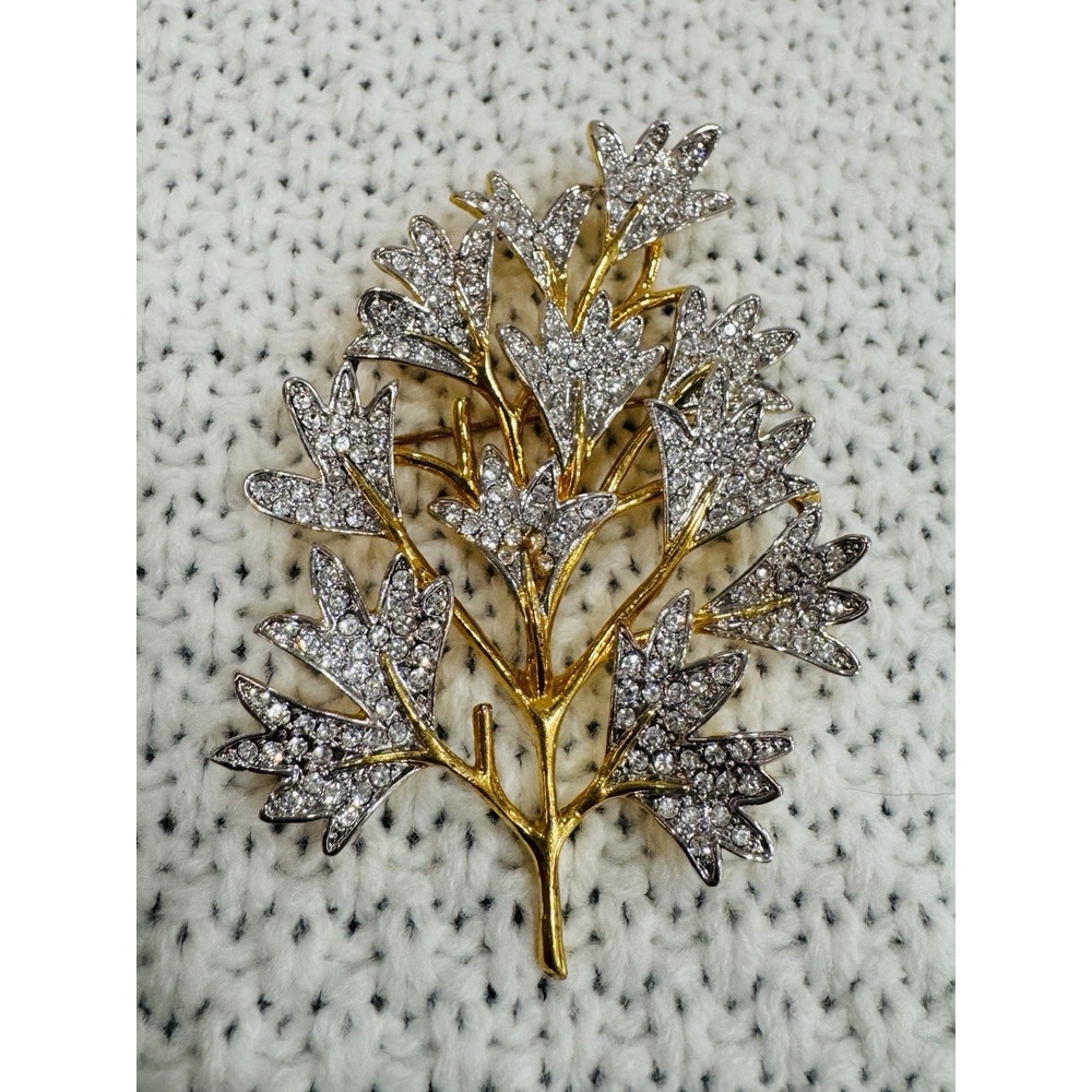 Audrey Gold Tone Rhinestone Flower Bouquet Brooch Pin Signed